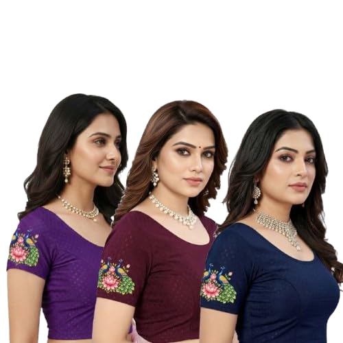 Women Cotton Blend Peacock Printed Readymade Blouse Combo (Pack of 3)-picture-20