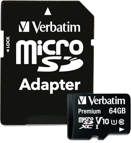Verbatim 64GB Premium MicroSDXC Memory Card with Adapter UHS-I V10 Class 10 Supports Full HD (1080p) U1 Speed Rated Up to 90MB/s Read Speed