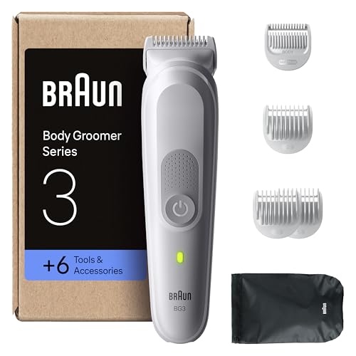 Braun Recortadora Corporal Series 3 BG3575, Afeitadora Corporal Para Pieles Sensibles, +6 Accesorios De Rasurado, 80 Min De Autonomía, Afeita Y Recorta, Resistente Al Agua, Gris