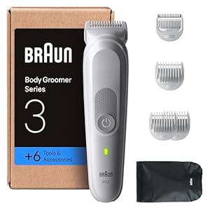 Braun Recortadora Corporal Series 3 BG3575, Afeitadora Corporal Para Pieles Sensibles, +6 Accesorios De Rasurado, 80 Min De Autonomía, Afeita Y Recorta, Resistente Al Agua, Gris