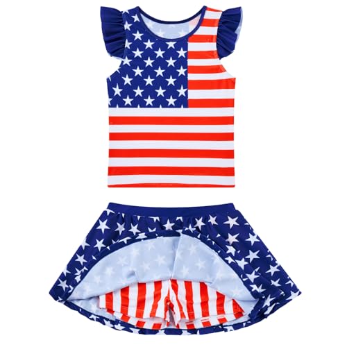 Image of Girls Swimsuit 2 Piece Ruffle Bathing Suit UPF 50+ Tankini Swimsuit Skirt with Lining Size 3-10