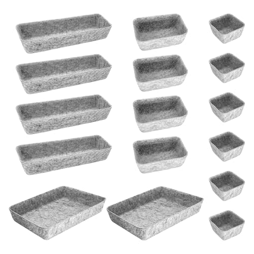 Cbilzxer Schubladen Organizer Filz, 16er-Set, Waschbare Filz Organizer für Schminktisch für Selbst gestalten der Schubladen (16er-Set Hellgrau) Cbilzxer Schubladen Organizer Filz, 16er-Set, Waschbare Filz Organizer für Schminktisch für Selbst gestalten der Schubladen (16er-Set Hellgrau)