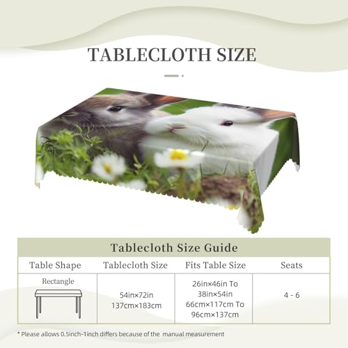 Nappe rectangulaire polyester Two Little Cute Rabbits lavable pour protéger votre table des taches