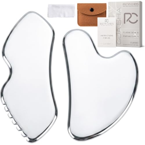 Image of 2PCS Rena Chris Gua Sha Facial Tools, Stainless Steel Guasha Tool- Silver