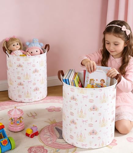 Image of Kids Laundry Hamper Kids Dirty Clothes Hamper Collapsible Waterproof Toys Storage Bin Boys and Girls Hampers Princess Room Decor Gift Baskets(Cute Princess)