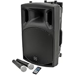 QTX Portable PA Speaker, PA System Portable with Wireless Microphones, Bluetooth 15" Active Speaker, Rechargeable Battery, Trolley Handle for Party, Karaoke & Events QX15PA