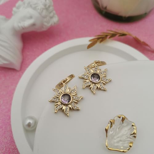 Spinning Sun Earring Princess Inspired Purple Earrings with Cubic Zirconia Sundrop Hoop Earrings Dangle Jewelry for Women Birthday Christmas Cosplay Gift4