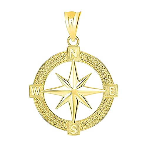 14K Yellow Gold Nautical Compass Charm Pendant - Choice of Metal