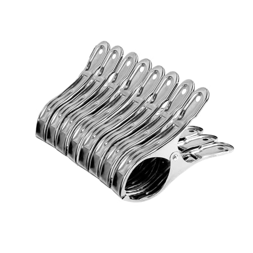 Topolenashop 8 Mollette Grandi 12 cm in Acciaio Inox Antiruggine | Clip Resistenti per Teli Mare, Lenzuola, Coperte, Bucato | Set Multiuso da Esterno – Campeggio, Spiaggia, Balcone – Modello 72805