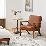 Yaheetech Accent Chair Faux Leather Armchair Lounge Chair with Wood Frame, Modern Retro Lounge Chair for Living Room/Office/Reception Area, Light Brown