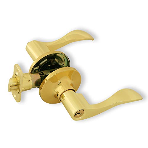 Honeywell Safes & Door Locks - Interior & Exterior Wave Lever Door Handle with Keys - Door Lever for Bedroom - Anti-Bump Resistant - Reversible for Right & Left Sided Doors - Polished Brass - 8106001 - Thumbnail 5