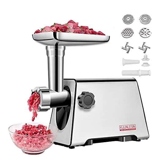 KUUNLESIN Meat Grinder, Electric Meat Grinder, 350W[2800W Max], Sausage Maker, Meat Mincer, Meat Sausage Machine, 4 Sizes Plates,Sausage & Kubbe Kit for Home Kitchen & Commercial Using.