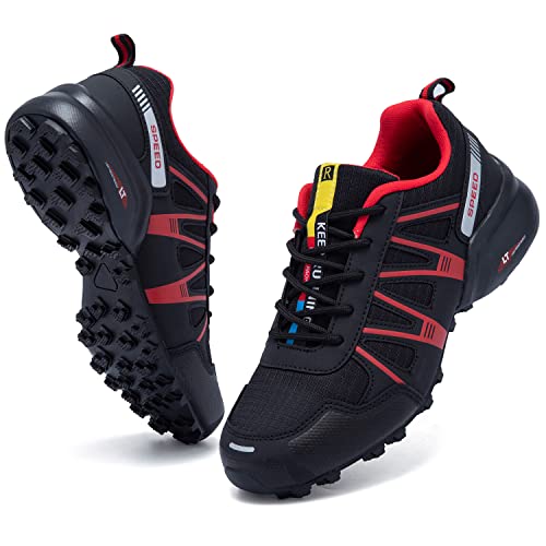 VTASQ Chaussures de Randonnée pour ​Hommes Chaussures Trail Antidérapantes Chaussures de Trekking Légères Imperméables Outdoor Fitness Baskets Running Sneakers Noir Rouge EU 47 Cover