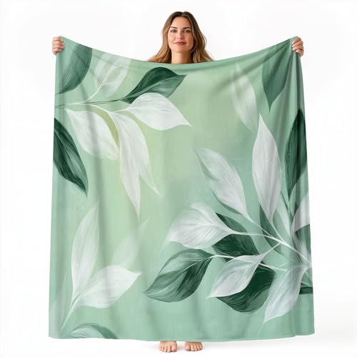 Generico Coperta Bohémien Foglie 80x150 cm, Morbida Coperte In Pile di Flanella Stampata, Traspirante Coperta Verde in Peluche Decorazione Condizionata Camera Aria Ufficio Soggiorno