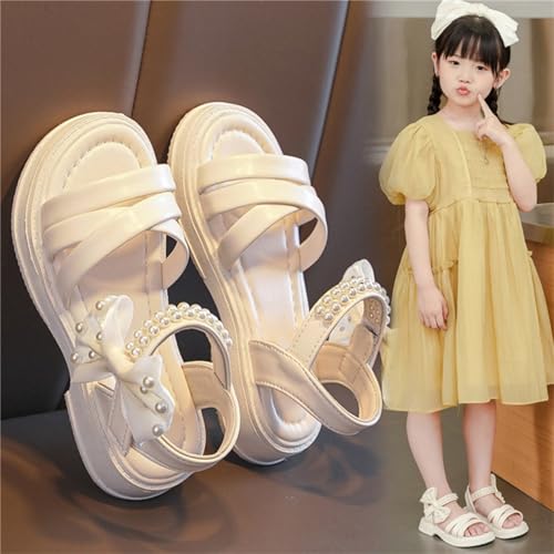 Kids Girls Open Toe Thick Soled Pearl Sandals Bowknot Beach Casual Soft Anti Slip High Top Princess Dress Shoes4