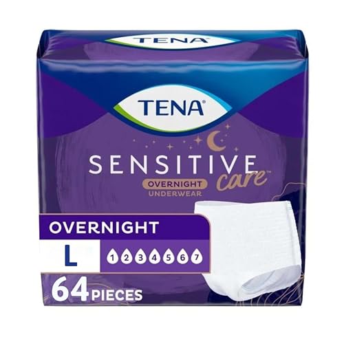 TENA Sensitive Care Overnight Incontinence Underwear for Women, Adult diapers, Large (Waist Sizes 32in–42in), Better Fit, 64 Count (4 packs of 16)