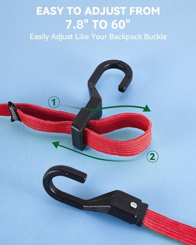 Image of 60 inch Flat Adjustable Bungee Cords with Hooks, 3X Faster to Adjust the Length