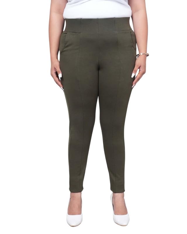 Image of Mlada Women's Solid Cotton Lycra High Waist Ankle Length Tummy Tucker Jeggings Trouser with 2 Side Pockets | Office Wear Summer Pants | Regular Fit, Stretchable, Comfortable & Stylish Everyday Bottoms