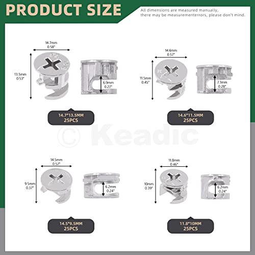 Keadic 100 Pcs 4 Sizes Furniture Connecting Cam Lock Fittings Assortment Kit - Image 2
