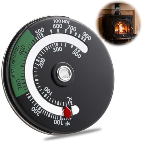 Magnetische Ofen Thermometer Für Ofenrohr, Kaminofen Rohr Thermometer Messgerät für Holzofen Zur Optimierung der Ofeneffizienz und Überwachung(schwarz 60 mm)