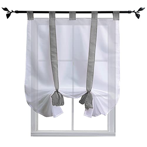 HomeyHo 24 Inch Kitchen Curtain Sheer Curtains for Bathroom Room Sheer Balloon Curtains for Bedroom Bowknot Window Curtains Sheer Pattern 24 x 55 Inch Grey Ribbon