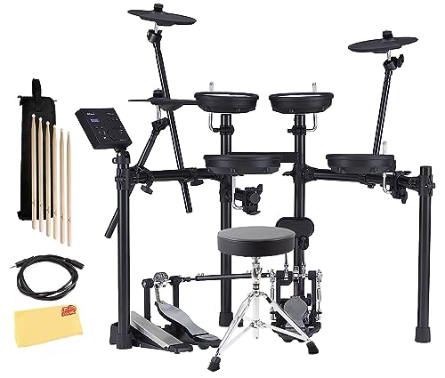 Roland V-Drums TD-07DMK Electronic Drum Set Bundle with Drum Throne Drumstick Bag 3.5mm Audio Cable 3 Pairs of Drumsticks and Austin Bazaar Polishing Cloth