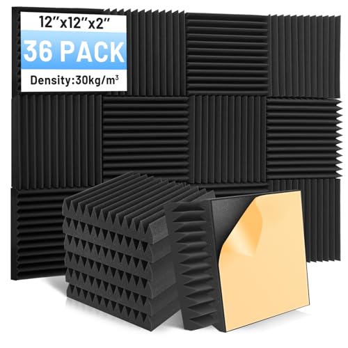 Focusound 36 Pack Sound Proof Foam Panels, 2" x 12"
