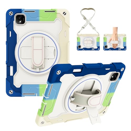 Coque Huawei Honor Magic Pad 2 12.3 antichoc avec support rotatif et bandoulière bleu blanc