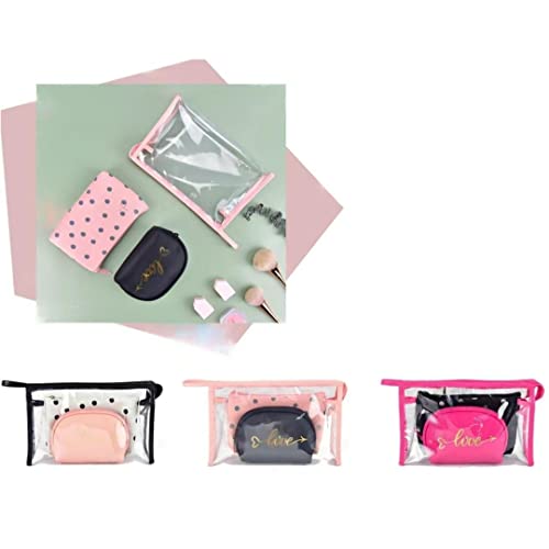 Image of Set of 3 Combo Makeup Pouch Vanity Pouch Travel Organizer for Women | Large, Medium, Small Cosmetic Bags Set - Love Polka Dot Peach