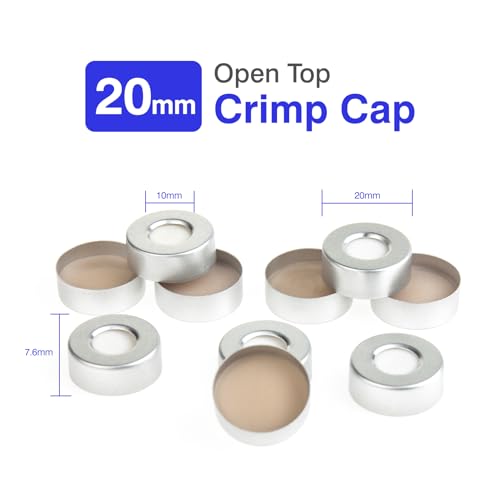 ALWSCI 20mm Aluminium-Crimpdichtung, Aluminium-Crimpverschluss mit natürlichem PTFE/weißem Silikon-Septen für Headspace-Fläschchen (100er-Pack)
