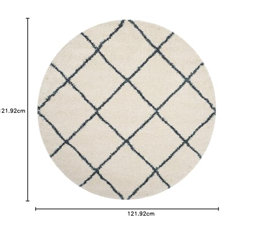 Image of Handwoven Premium Round Shaggy Fur Rugs and Carpet for Living Room, Bedroom, Hall, Baby Room (4x4 Feet Round, Ivory & Slate Blue)