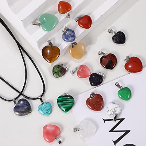 20PCS Heart Shape Pendants Love Heart Shape Gemstone Charms Pendants Crystal Chakra Beads with Ropes for DIY Necklace Making (16mm+ 20mm) - Image 3