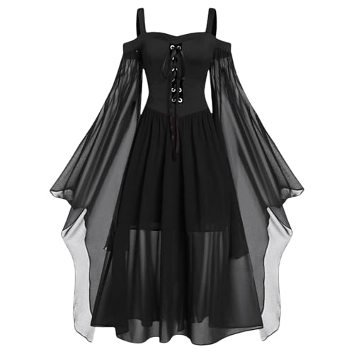 Genérico Vestido Medieval para mujer Vestido De Demonio Encaje Negro Ropa para Mujer Novia Fantasma Gótico Ropa Punk Disfraz corsé gótico victoriano Fiesta Cosplay Disfraz Renacentista Medieval