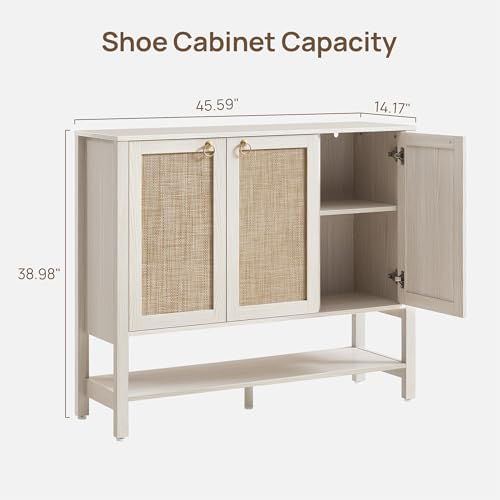 Image of SICOTAS Rattan Shoe Cabinet with Storage - 2 Pieces Large Boho Shoe Organizer with 3 Doors & Adjustable Shelves, Tall Farmhouse Shoe Rack Cabinet for Entryway, Hallway, Living Room (White)