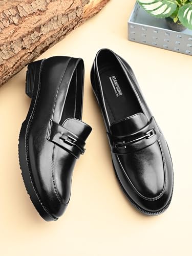 Image of STANPHORD Mens Loafers Formal Slipon Loafers with Metal Accent for Party & Formal Occasion