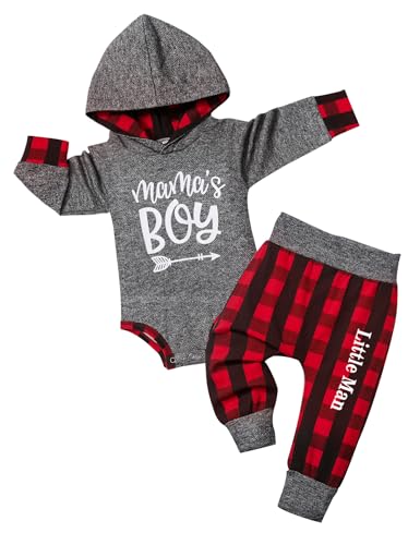 Image of Fommy Newborn Baby Boy Clothes Plaid Letter Print Long Sleeve Hoodies + Long Pants 2PCS Fall Winter Outfits Set