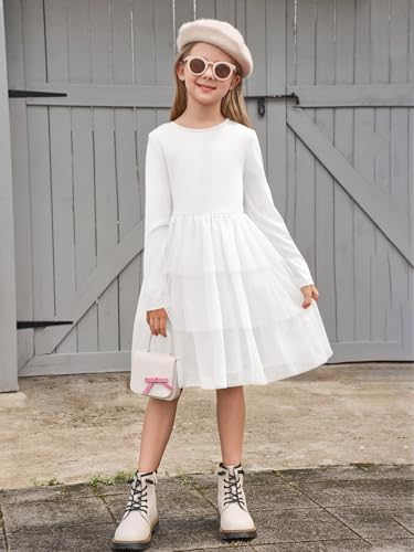 Haloumoning Girls Tutu Dress Kids Long Sleeve Fall Winter Tiered Formal Party Tulle Dresses 5-14 Years3