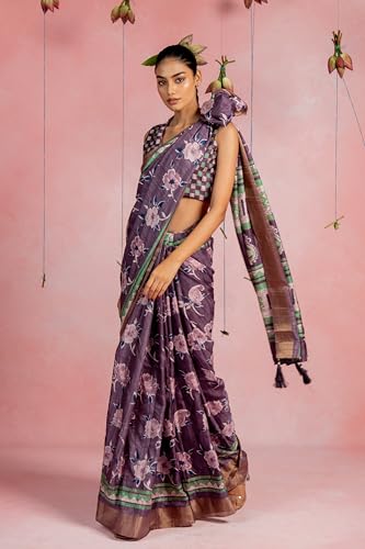 Image of MIRCHI FASHION Saree for Woman | Art Silk Floral Printed Ethnic Occasional Sari with Blouse