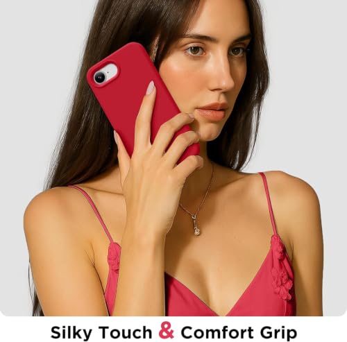 Image of DIZORO Compatible with iPhone 17e Case 6.3, Slim Liquid Silicone 3 Layers Full Covered Soft Gel Rubber Phone Cases Protective Back Cover 6.3 Inch - RED