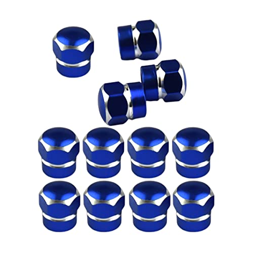 CGEAMDY 12 Piezas Tapas De Válvula, Tapas De Vástago De Válvula Neumático Aluminio, Hexágono Estilo Rueda Válvula Neumático Stem Caps, para Coche, para Automóviles Camiones Bicicletas(Azul)