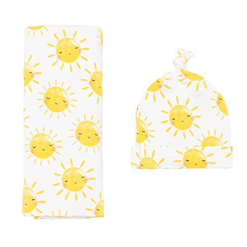 Image of Little Sleepies Swaddle & Hat Set, Baby Swaddles Newborns, Soft Viscose from Bamboo Swaddle Blanket Wrap (Sunshine)