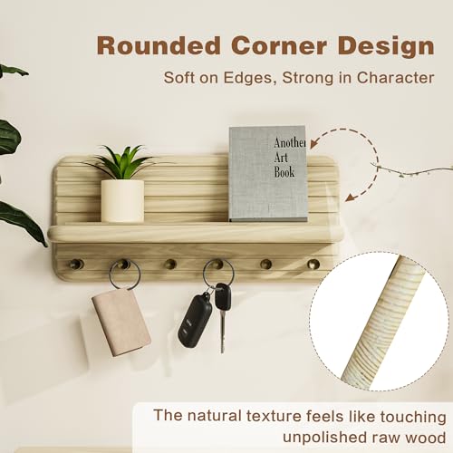 Miniatura 2 de Jemyxhw Colgador Llaves De Pared Portallaves De Madera Cuelga Llaves Con 6 Ganchos, Para Entrada, Despacho, Sala De Estar, Vestíbulo Color Madera