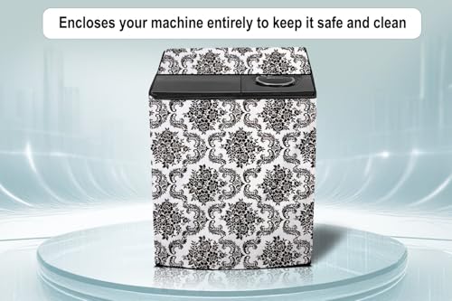 Image of Stylista Washing Machine Cover Compatible for GODREJ 6.2KG Semi-Automatic Top Loading GWS 6203 PPD, Floral White & Black