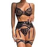 Asija Sexy Dessous Damen, Frauen Dessous Set Spitze Babydoll V-Ausschnitt Chemise Halfter Nachtwäsche Erotik Negligee Sexy Mesh Langes Kleid mit Höschen
