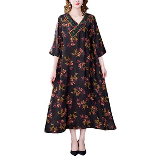 Robe vintage à manches courtes col en V Hdhdeueh vêtement rétro femme grande taille XXL