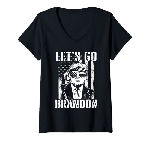 Mujer Vamos a ir Brandon Trump y America Flag camisa Lets Go Brandon Camiseta Cuello V