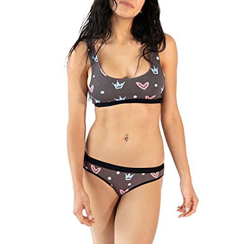 W&S Matching Bralette & Undie Set - Comfy, Cozy Bralette Set, Hearts & Crowns_Bralette, XS