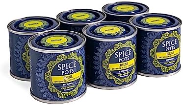Bhuna Curry Powder by Spice Pots - 100% Natural Ingredients - Gluten Free & Vegan Indian Curry Powder - Dry Spice Mix For Fish, Chicken & Vegetarian Dishes (Medium Heat) - 6 x 40g Pots (8 Servings)