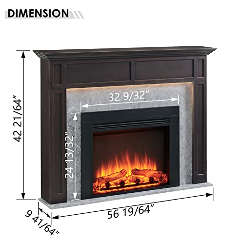 Legendflame® Ashley Electric Fireplace With 56" Mantel Surround And Jaden 32" Insert, Espresso Oak With Dark Grey Marble Finish #TOP2