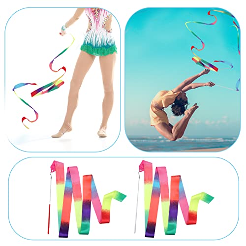 KINBOM 2pcs Ribbons for Gymnastics, 78.7 inch Dance Ribbon Long Ribbon Streamers Gymnastics Streamers for Kids Artistic Dancing Traini g Party, with Ribbon Dancer Wand (Multi-Color) - Thumbnail 6